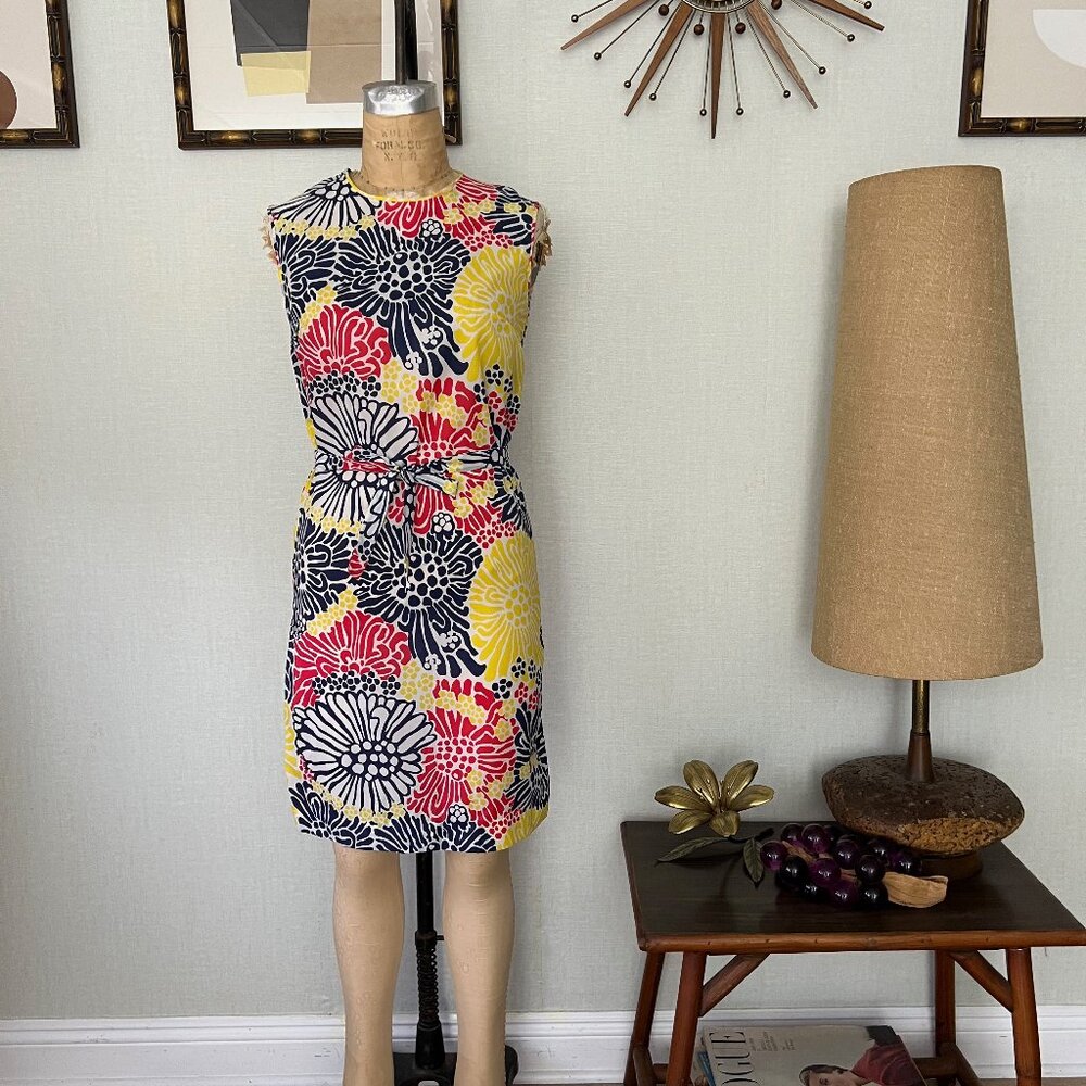 EUC Vintage 60s Fritzi Of California Belted Floral Polyester Sun Dress Medium